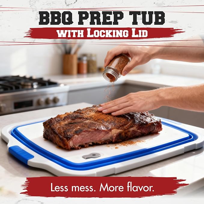 Collapsible XL Smoker & BBQ Prep Tub with Locking Lid | Includes Cutting Board, Meat Marinade & Brine Container For Turkey, Brisket & Ribs - Best Grill Accessories Gifts For Men