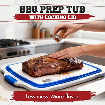 Collapsible XL Smoker & BBQ Prep Tub with Locking Lid | Includes Cutting Board, Meat Marinade & Brine Container For Turkey, Brisket & Ribs - Best Grill Accessories Gifts For Men