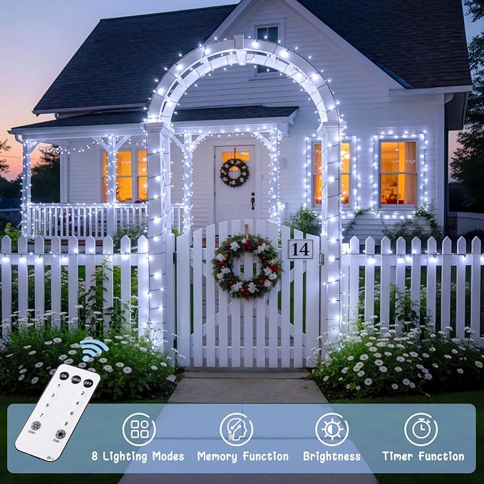JMEXSUSS 800 LED White Christmas Lights, Plug in Christmas Tree Lights | 272ft, 8 Modes, Remote Control, Green Wire, Waterproof Led Christmas String Lights Outdoor for Indoor Xmas Party Tree Decor