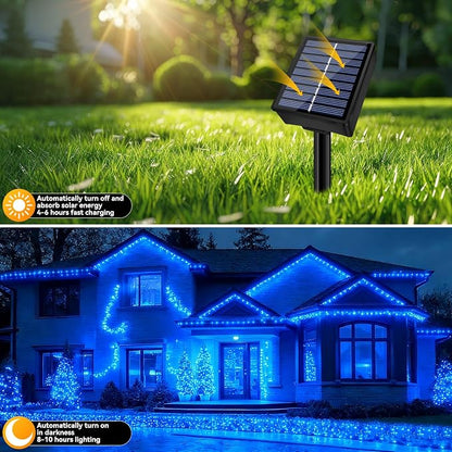 Solar String Lights Outdoor Waterproof 2 Pack Total 66ft 200LED Blue | 8 Modes Twinkle Lights Solar Fairy Lights for Patio, Garden Yard Party Wedding Tree Christmas Halloween Decoration