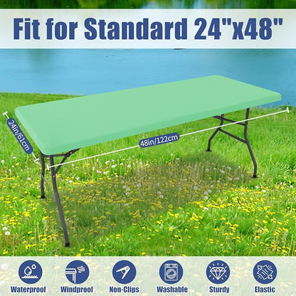 Moosfor 2 Pack Rectangle Spandex Fitted Table Cloth, 4FT Elastic Tablecloth | Washable Picnic Table Cover, Stretch Waterproof Table cloths for Party, Patio, Dining, Kitchen, 24" x 48", Bright Green