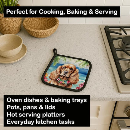 Caroline's Treasures Cocker Spaniel Luau Pair of Pot Holders Kitchen Heat Resistant Pot Holders Sets Oven Hot Pads for Cooking Baking BBQ, 7 1/2 x 7 1/2