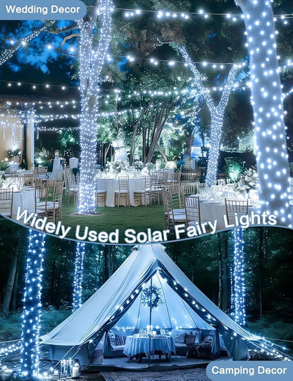 Solar String Lights Outdoor, Upgraded 2-Pack 80FT 200 LED Solar Twinkle Light for Outside, Waterproof Silver Wire 8 Modes Solar Fairy Lights for Garden Patio Tree Christmas Party Wedding (Cool White)
