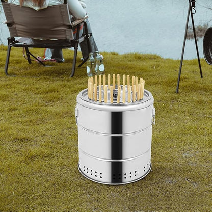 Barbecue Charcoal Barrel Grill, Large Portable Charcoal Grills Barrel 360° Smokeless Outdoor, Stainless Steel Surround Kebab Grill with 22/30 Skewer BBQ Grill Cooking Grate for Party (30* Skewers)