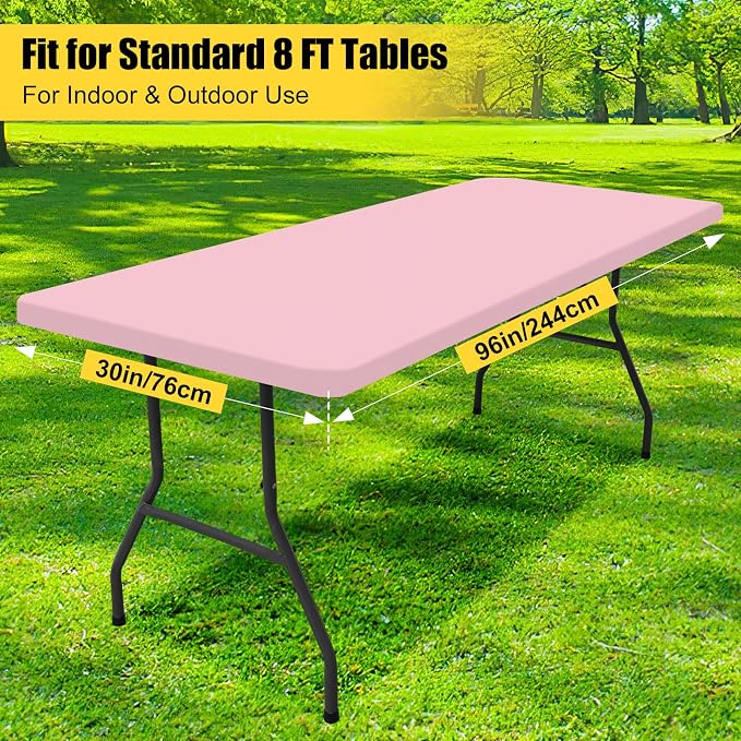 Smiry Rectangle Picnic Table Cloth, Waterproof Elastic Fitted Tablecloths for 8 Foot Tables, Washable Polyester Table Cover for Camping, Valentine's Day and Outdoor (Pink, 30"x96")