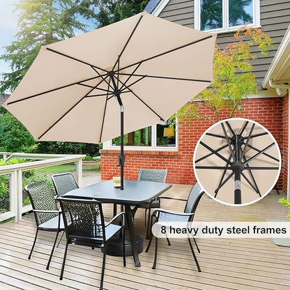 FLAME&SHADE 11 ft Patio Umbrella - Table Umbrella Outdoor with Push Button Tilt and Crank, UV Protection, 8 Sturdy Ribs, Market Umbrella for Garden, Deck, Backyard, Lawn, Pool and Beach(Beige)
