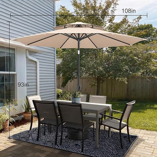 9FT Outdoor Patio Umbrella - 2 Tiers Table Umbrella Waterproof UV Protection, Sombrillas de Patio with Push Button Tilt, Sun Umbrella for Pool, Porch, Garden, Backyard (Beige)
