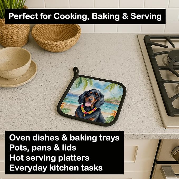 Caroline's Treasures Gordon Setter Luau Pair of Pot Holders Kitchen Heat Resistant Pot Holders Sets Oven Hot Pads for Cooking Baking BBQ, 7 1/2 x 7 1/2