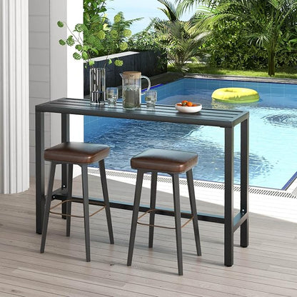COSTWAY Outdoor Bar Table 55-inch Wide, Narrow Counter Height Dining Table with Waterproof Top and Heavy-Duty Metal Frame, Rectangular Pub Table for Garden Patio Backyard Poolside, Black | with Waterproof Top and Heavy-Duty Metal Frame, Rectangular Pub...