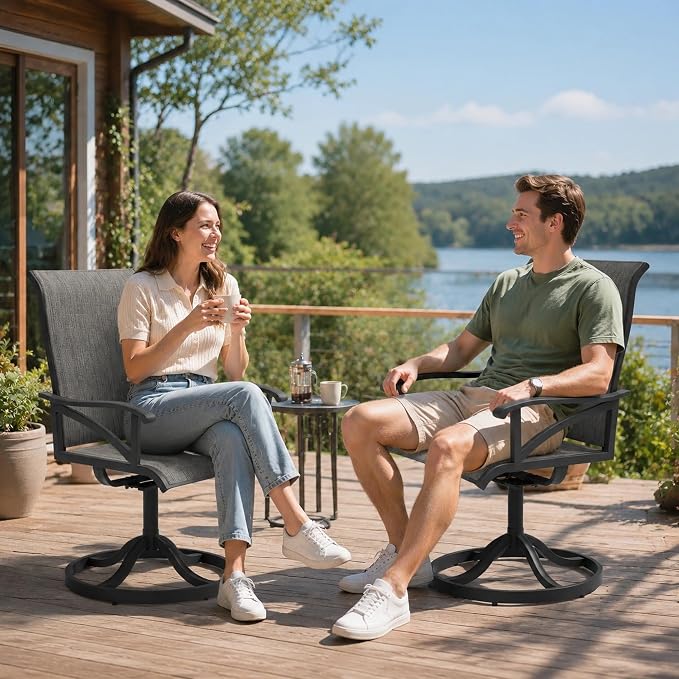 DWVO 4 Set Outdoor Swivel Chairs, Premium Patio Swivel Chairs with High Back & Heavy Duty Frame, All Weather Outdoor Swivel Chairs Set of 4 for Porch Lawn Patio, Gray