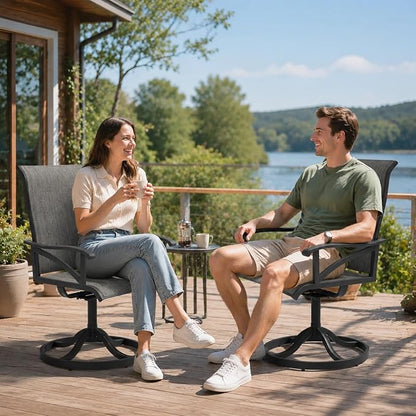 DWVO 4 Set Outdoor Swivel Chairs, Premium Patio Swivel Chairs with High Back & Heavy Duty Frame, All Weather Outdoor Swivel Chairs Set of 4 for Porch Lawn Patio, Gray