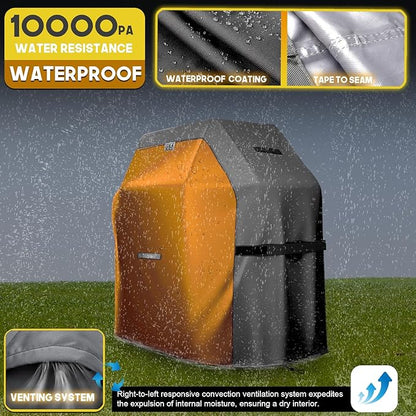 LIBZAKI Grill Cover 420D Waterproof, Weather Resistant, Rip-Proof, Anti-UV, Fade Resistant,Gas Grill Cover for Weber,Char Broil,Nexgrill Grills, etc.52 inches-Gray/Orange