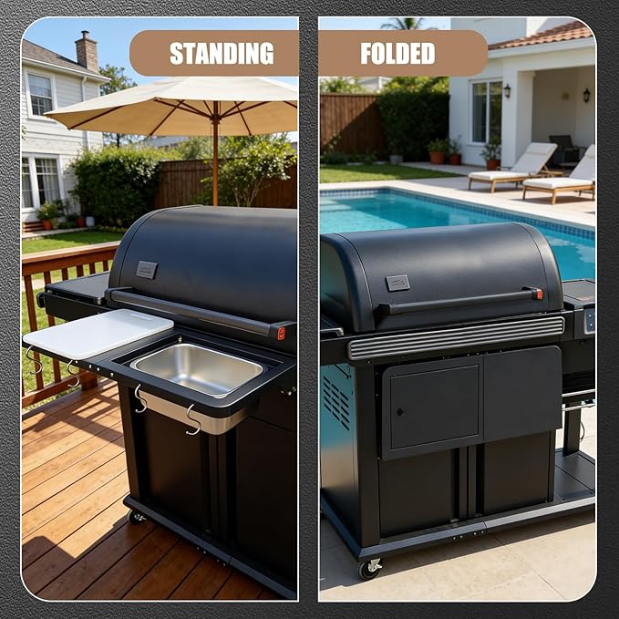 Uniflasy Folding Front Shelf for Traeger Woodridge & Woodridge Pro Elite, for Traeger Ironwood & Ironwood XL Pellet Grill 28" BBQ Prep Table with Cutting Board Grill Accessories for Traeger Smoker