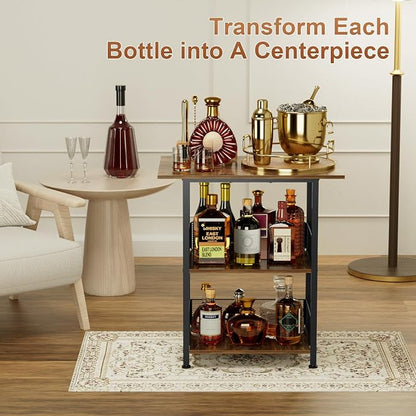 Bar Cart, Mobile 3-Tier Serving Cart with Lockable Wheels, Freestanding Wine Rack & Liquor Cabinet for Kitchen, Dining Room, Home Bar in Black