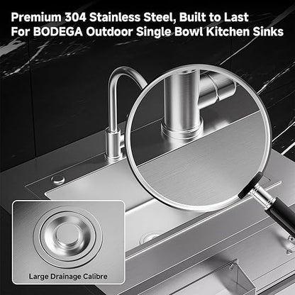 BODEGA Stainless Steel Single bowl kitchen sink Cabinet With hose hookup and Faucet, Outdoor Kitchen Sink with Storage, Brake Wheels & Spice Rack, All-Weather Sink, Use For RV, Yard,Garage,Restaurant.