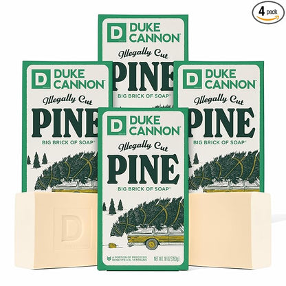 Duke Cannon Supply Co. Big Brick of Soap Bar for Men Holiday Edition - Illegally Cut Pine (Fresh Split Pine Scent), 10 oz. (4 Pack)