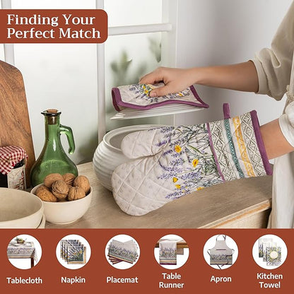 Maison d'Hermine Oven Gloves 100% Cotton Oven Mitt 7" x 13" with Loop Heat Resistant BBQ Cooking Gloves Baking Grilling Kitchen Hotel Home Farmhouse Spring Summer (Pack of 1, Fanny Lavender)
