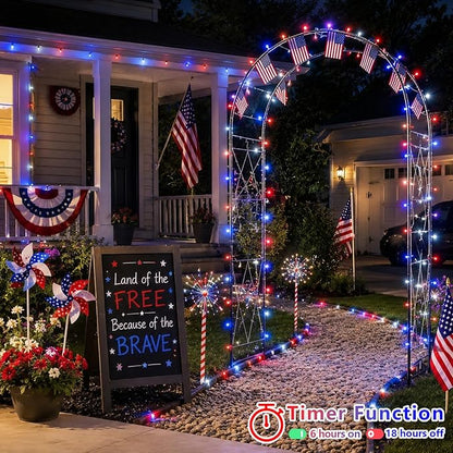 YEGUO 165ft 500 LED Red White and Blue Lights, 4th of July Decorations String Lights Plug in Indoor Outdoor, 8 Modes Clear Wire Patriotic Light for Independence Day Holiday Memorial Day Party Decor