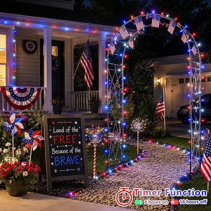 YEGUO 66ft 200 LED Red White and Blue Lights, 4th of July Decorations String Lights Plug in Indoor Outdoor, 8 Modes Clear Wire Patriotic Light for Independence Day Holiday Memorial Day Party Decor