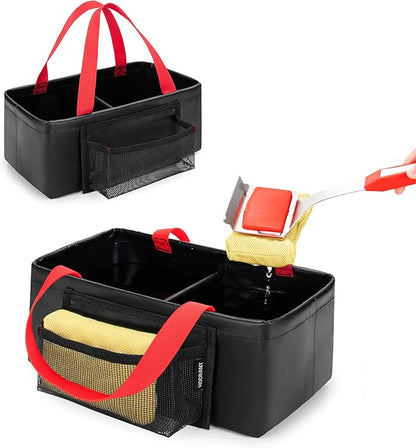 HODRANT Grill Rescue Dunk Tank with 2 Rooms, Waterproof Grill Brush Bristle Free with Front Pocket & Portable Handles, Collapsible Water Bucket BBQ Brush Cleaning Bag for Camping (Soak Basin Only)