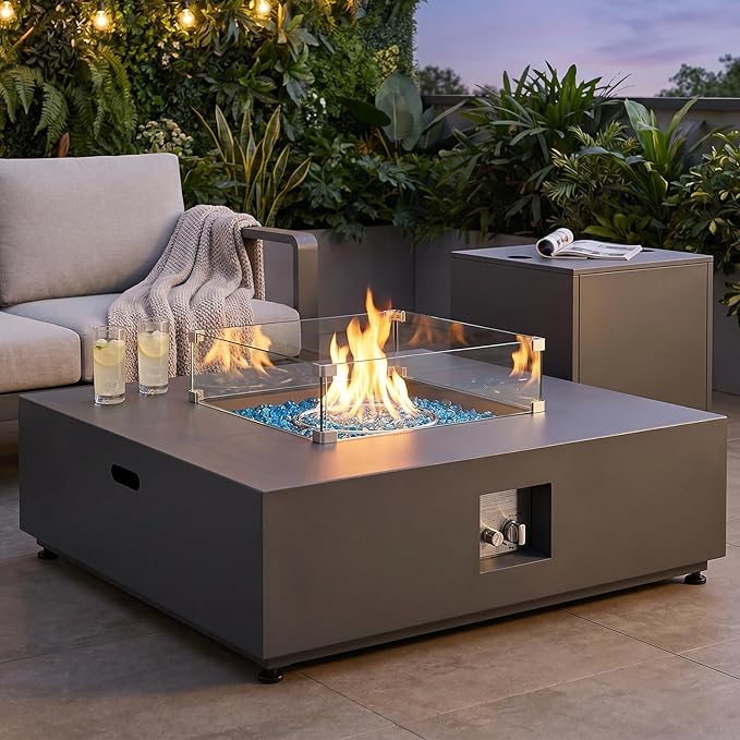 NICESOUL 40" Propane/Natural Gas Fire Pit Table, 50,000 BTU Square Firepit with Tank Table, Modern No Assembly Outdoor Lowprofile Fire Table for Outside Patio & Backyard, CSA Certified, Dark Gray