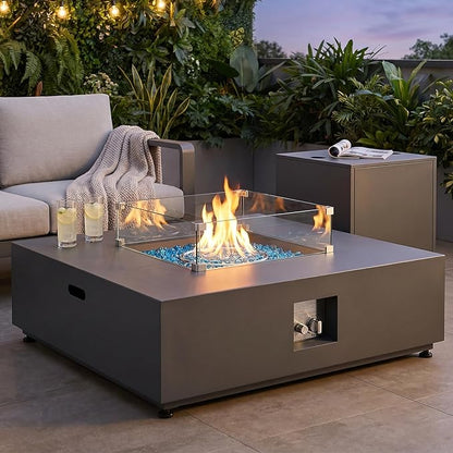NICESOUL 40" Propane/Natural Gas Fire Pit Table, 50,000 BTU Square Firepit with Tank Table, Modern No Assembly Outdoor Lowprofile Fire Table for Outside Patio & Backyard, CSA Certified, Dark Gray