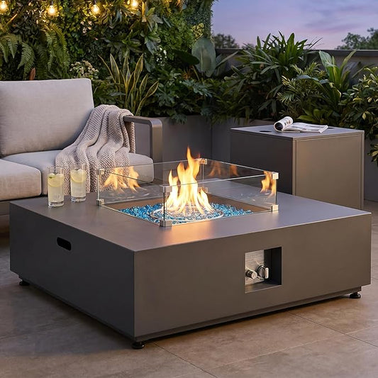NICESOUL 40" Propane/Natural Gas Fire Pit Table, 50,000 BTU Square Firepit with Tank Table, Modern No Assembly Outdoor Lowprofile Fire Table for Outside Patio & Backyard, CSA Certified, Dark Gray