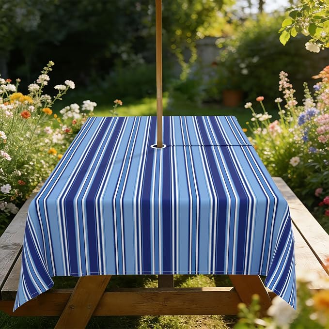 Outdoor Tablecloth with Umbrella Hole Elegant Zipper Patio Table Cloth for Outdoor Patio Garden Yard Decor