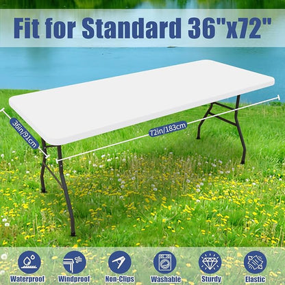 Moosfor 2 Pack Rectangle Spandex Fitted Table Cloth, 6FT Elastic Tablecloth | Washable Picnic Table Cover, Stretch Waterproof Table cloths for Party, Patio, Dining, Kitchen, 36" x 72", White