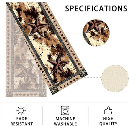 Cow Print Stars Table Runner,Dining Decor for Kitchen Coffee Table Family Dinners Holiday Parties Wedding Events Decor(13x72 inch)