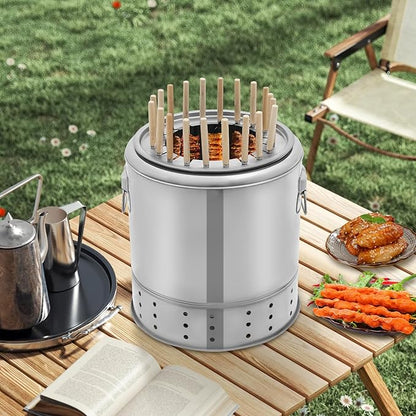 Portable Barbecue Charcoal Barrel Grill Stainless Steel Portable Compact BBQ Charcoal Grill Barrel Charcoal Grill for Camping Picnics Parties Beaches (Capacity: 20 Skewers)