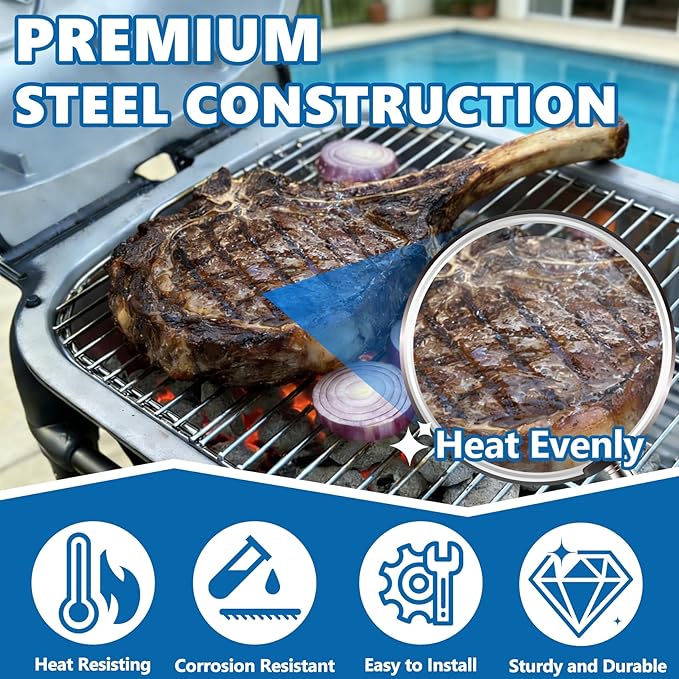 SafBbcue Stainless Steel Hinged Cooking Grid for PK300 Grill Smoker, Cooking Grate for PK300AF Grills Smoker Accessories with Lift Tab 304 Grade Stainless Steel Grill Grate for PK300, 22.35" x 14.13"
