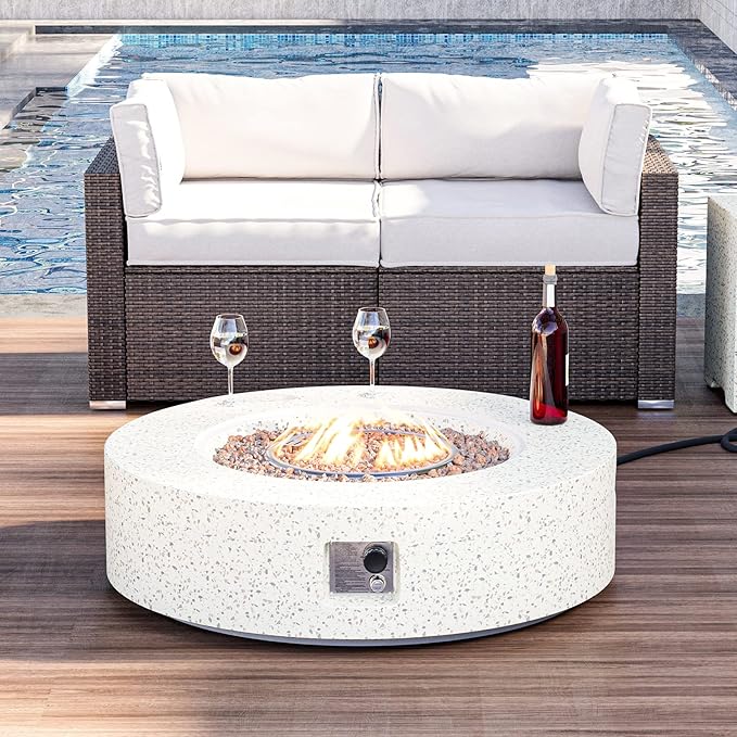 HOMPUS Outdoor Round Propane Fire Pit Table, 41" CSA Certified Fire Table,50000 BTU Fire Pit w Free Waterproof Cover & Fire Stone for Patio