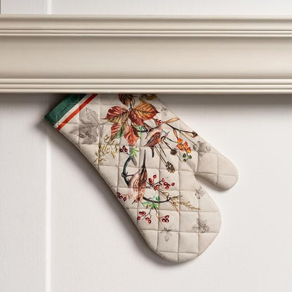Maison d' Hermine 100% Cotton Oven Mitt & Pot Holder Set (7.5"x13" & 8"x8") Heat Resistant BBQ Cooking Gloves with Loop for Thanksgiving Christmas Decorations Handling Hot Pans (Recolte)
