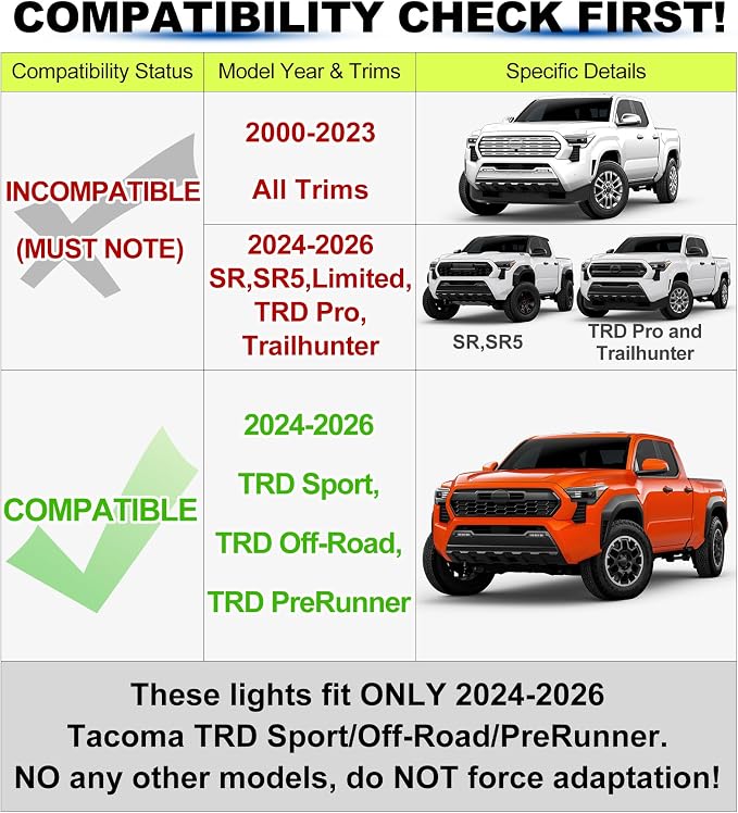 Grill Lights for Toyota Tacoma 2024-2026 Accessory TRD Sport Off Road,Amber | Direct-Snap Raptor Lights Tacoma 4th Gen Front Grille OEM-Style LED Design, IP68 Waterproof, Enhanced Night Visibility