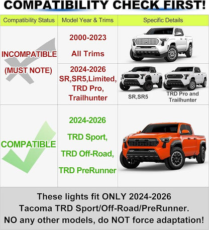 Grill Lights for Toyota Tacoma 2024-2026 Accessory TRD Sport Off Road,White | Direct-Snap Raptor Lights Tacoma 4th Gen Front Grille OEM-Style LED Design, IP68 Waterproof, Enhanced Night Visibility