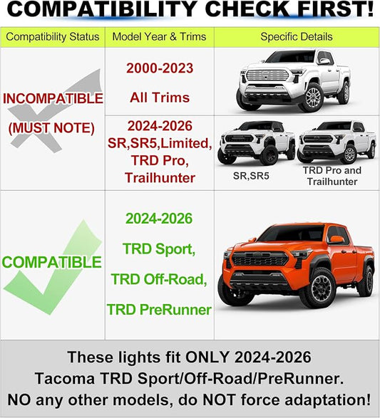 Grill Lights for Toyota Tacoma 2024-2026 Accessory TRD Sport Off Road, RGB | Direct-Snap Raptor Lights Tacoma 4th Gen Front Grille OEM-Style LED Design, IP68 Waterproof, Enhanced Night Visibility