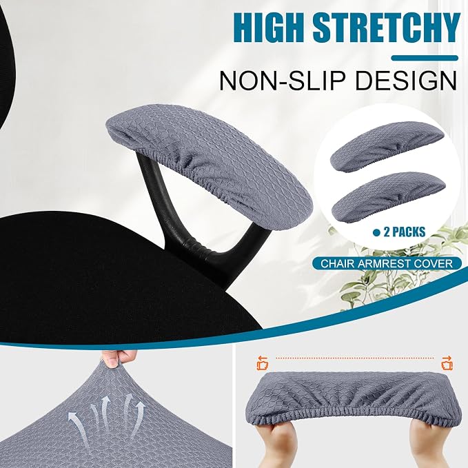 Smiry Office Computer Chair Armrest Covers, 2PCs Anti-dust Arm Rest Pad | Removable Washable Desk Chair Arm Pad Covers, Grey