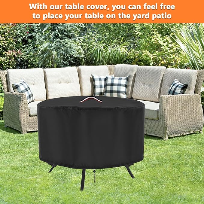 Patio Table Cover, 48 Inch Round Outdoor Table Cover, Waterproof Protective Covers Patio Furniture Covers-48x28Inch