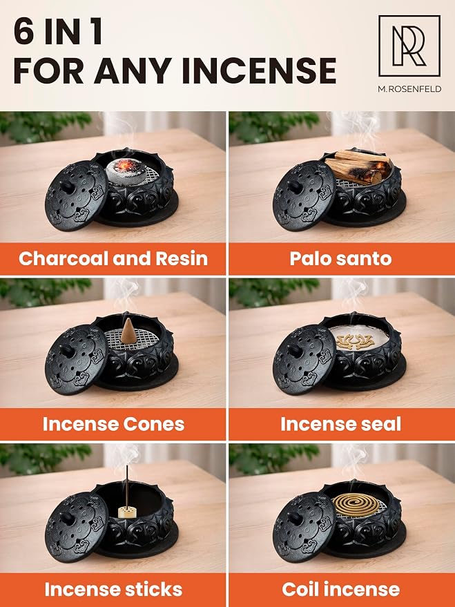 Charcoal Incense Burners for Resin, Frankincense & Bakhoor – Heat-Resistant Ceramic Incense Burner kit for Charcoal Disk, Sticks & Cones with Mess-Free Ash Catcher for Home Fragrance, Relaxation Use