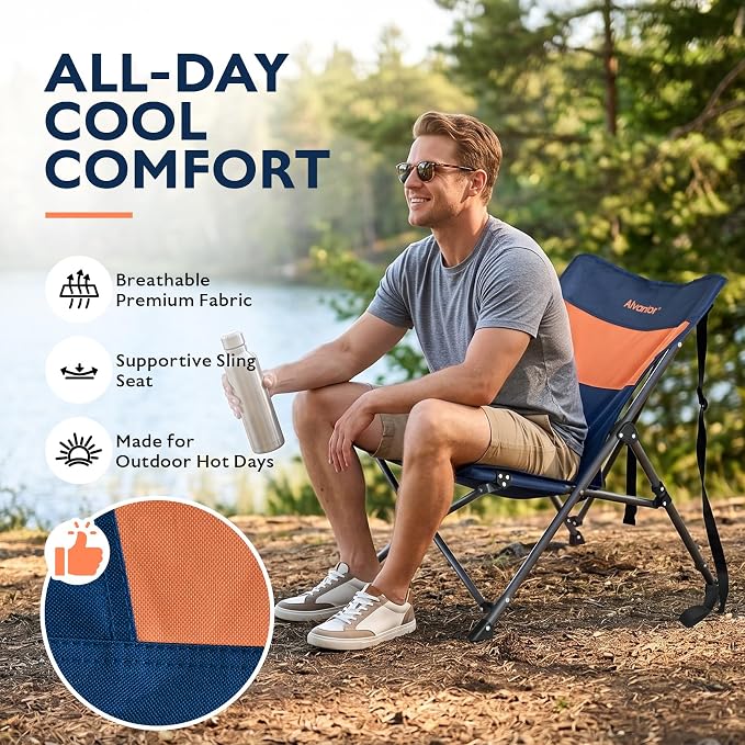 Alvantor® Camping Chair 2 Pack, High Back Folding Beach Chair Breathable for Outdoor, Ergonomic Backrest, Easy Use Portable Lawn Chair Seat for Travel, Sports Events, 20"x28"x28"
