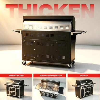 NG 4 Cast Burners Outdoor Kitchen Grill Island, 99,000 BTU, Black Painting