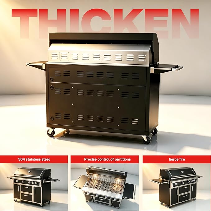 LPG 4 Cast Burners Outdoor Kitchen Grill Island, 99,000 BTU, Black Painting