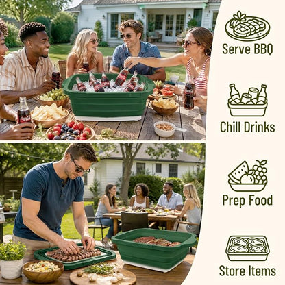 BBQ Prep Tub,16L Foldable Cutting Board with Locking Lid, Green for Outdoor | Outdoor Food Prep Bin, Stable Carry Handles, Quick-Rinse Surface, For Campsites, Cookouts, Road Trips, Family BBQ Nights
