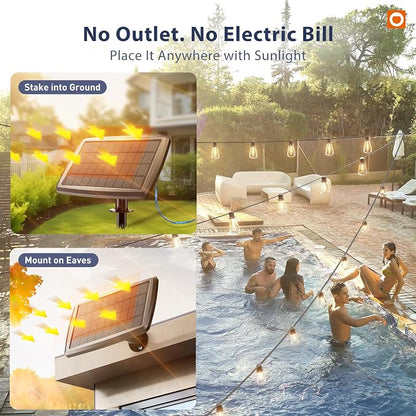 addlon 102FT(96+6) Solar String Lights Outdoor with Remote, Last 30+ Hrs | Waterproof Patio Lights with 30 Shatterproof LED Bulbs, Dimmable & Timable Solar Light for Backyard Camping Garden Decor