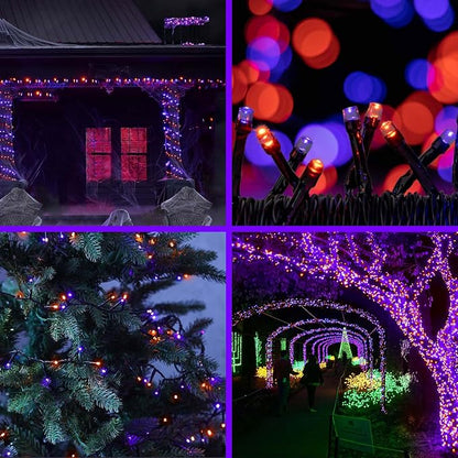 kemooie 500 LED Halloween Lights Outdoor, 164 FT Fairy Lights with 8 Modes | Purple&Orange, Timer&Memory Function, Plug in Powered, IP44 Waterproof, Indoor Outdoor Use, Home/Party/Garden/Halloween Decor