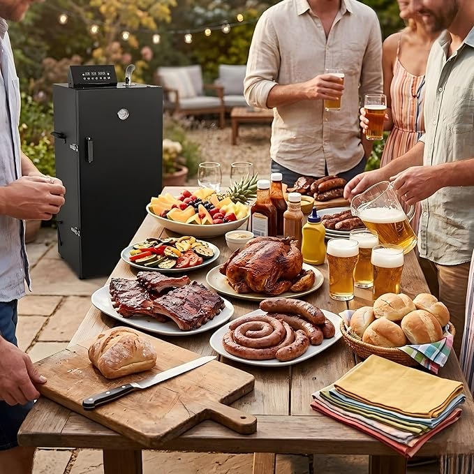 CLIVIA 8-Layer Electric Smoker with Side Wood Chip Loader, 1600W Vertical Digital BBQ Smoker Oven, 0-24H Timer & 86-257°F Temp Control, Large Capacity Meat Smoker for Jerky, Sausage, Fish (DSH-S45E)