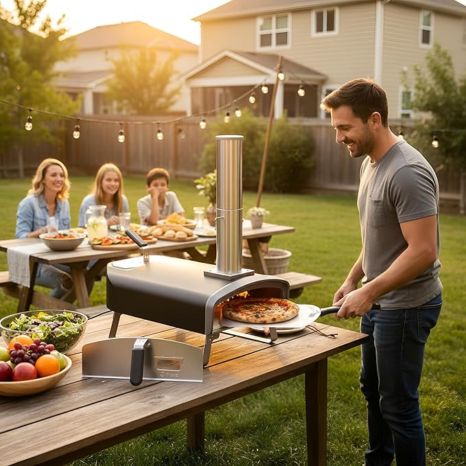 Portable Wood Fire Pizza Oven with Folding Legs, Outdoor Pizza Stove with Chimney for Outdoor Kitchen, Camping, RV, Tailgating, Beach, Backyard Pizza Maker, PS107