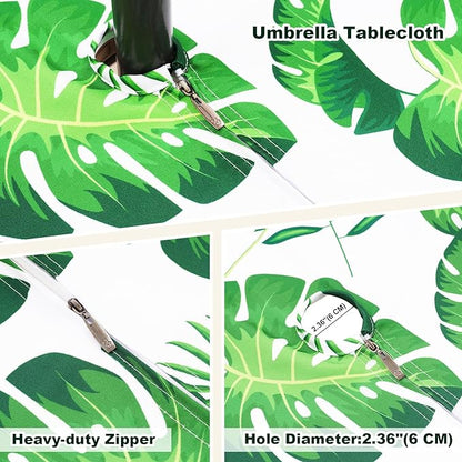 Poise3EHome Outdoor Tablecloth Rectangle with Umbrella Hole Waterproof Tropical Green Tablecloth for Spring Picnic Party Patio Table Camping, Palm Leaf (52X70 Zipper)