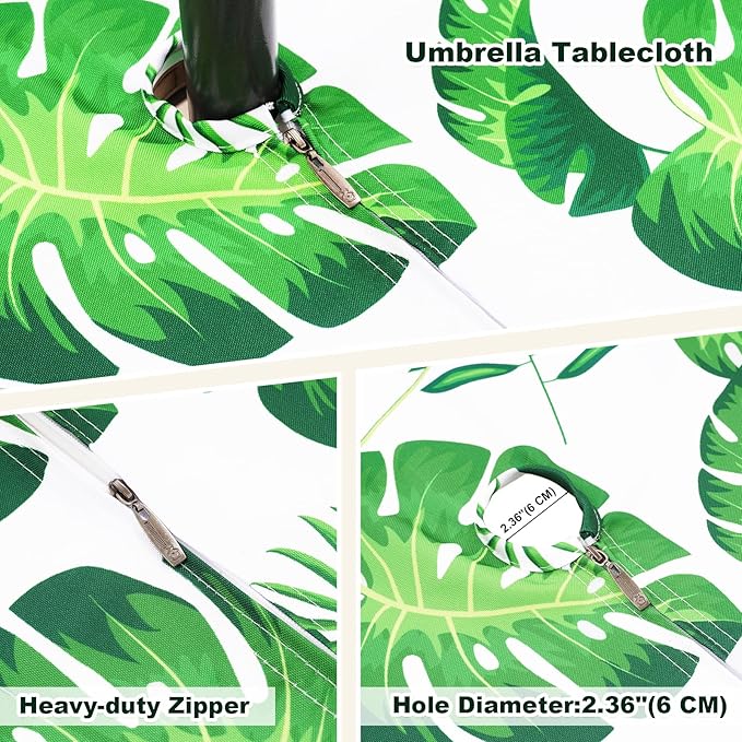 Poise3EHome Outdoor Tablecloth Rectangle with Umbrella Hole Waterproof Tropical Green Tablecloth for Spring Picnic Party Camping Patio Table, Palm Leaf (60X104 Zipper)